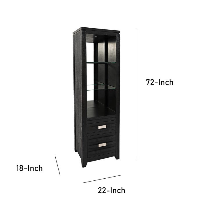 Wooden Bookcase with 2 Drawers and 2 Glass Shelves, Dark Gray
