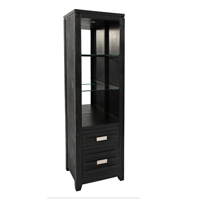 Wooden Bookcase with 2 Drawers and 2 Glass Shelves, Dark Gray