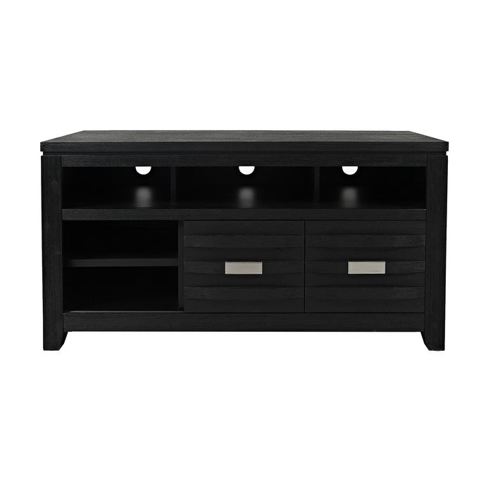 50 Inch Wooden Media Console Table with 3 Open Compartments, Dark Gray