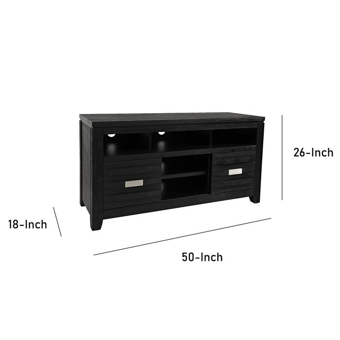 50 Inch Wooden Media Console Table with 3 Open Compartments, Dark Gray