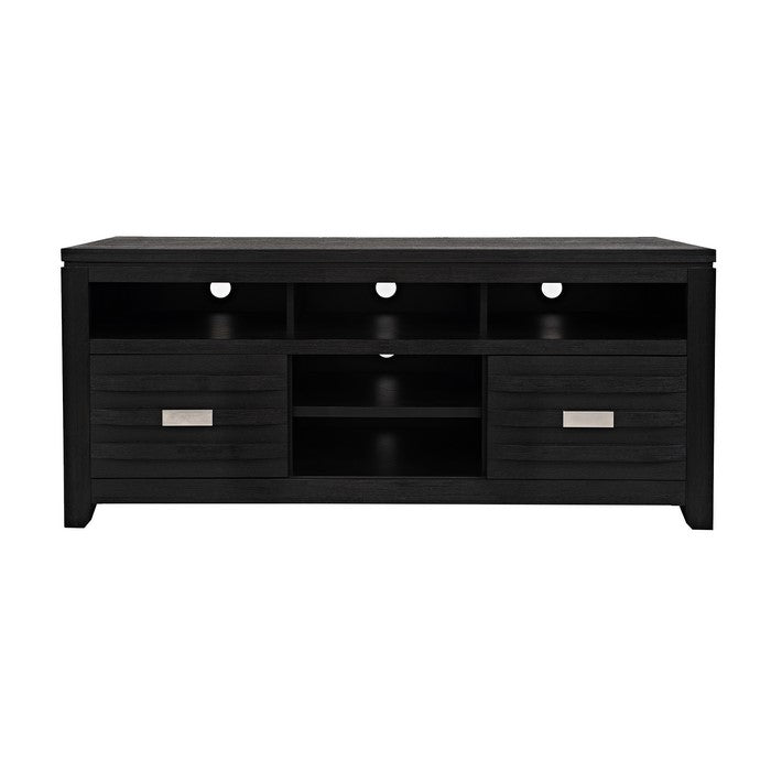 60 Inch Wooden Media Console Table with 3 Open Compartments, Dark Gray