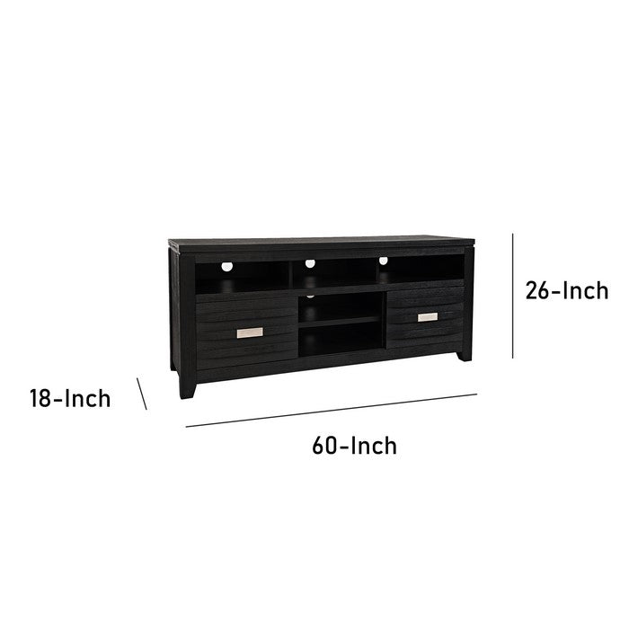 60 Inch Wooden Media Console Table with 3 Open Compartments, Dark Gray