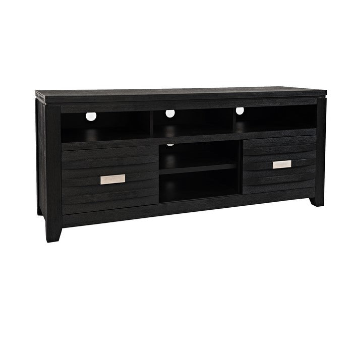 60 Inch Wooden Media Console Table with 3 Open Compartments, Dark Gray