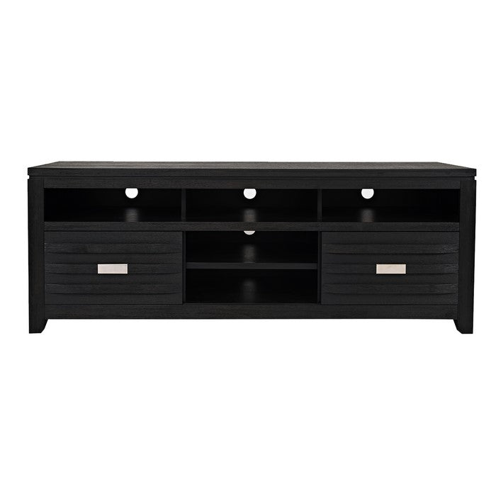70 Inch Wooden Media Console Table with 3 Open Compartments, Dark Gray