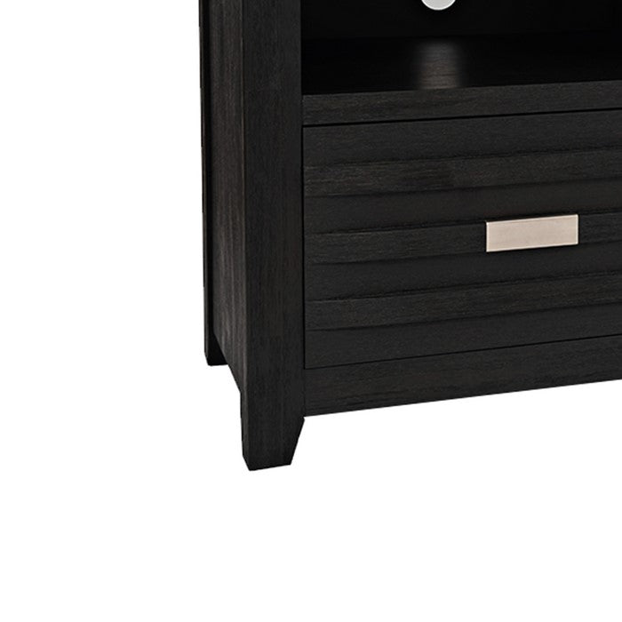 70 Inch Wooden Media Console Table with 3 Open Compartments, Dark Gray