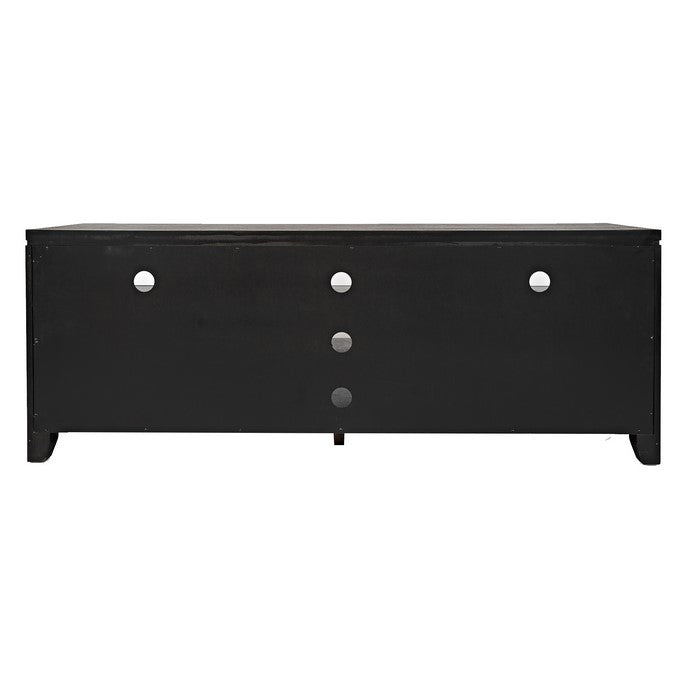 70 Inch Wooden Media Console Table with 3 Open Compartments, Dark Gray