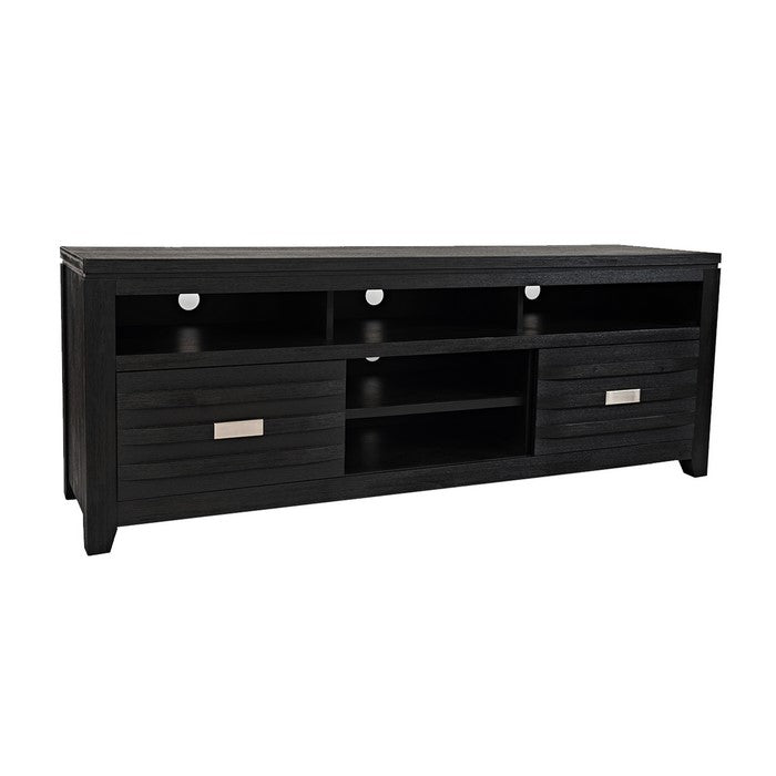 70 Inch Wooden Media Console Table with 3 Open Compartments, Dark Gray