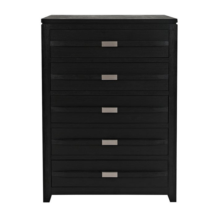 5 Drawer Wooden Chest with Chamfered Legs and Metal Handles, Dark Gray