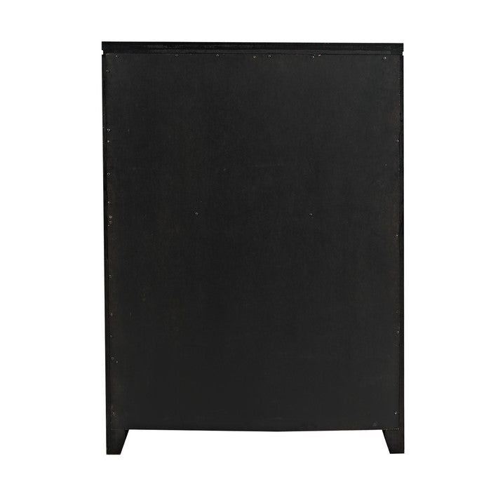 5 Drawer Wooden Chest with Chamfered Legs and Metal Handles, Dark Gray