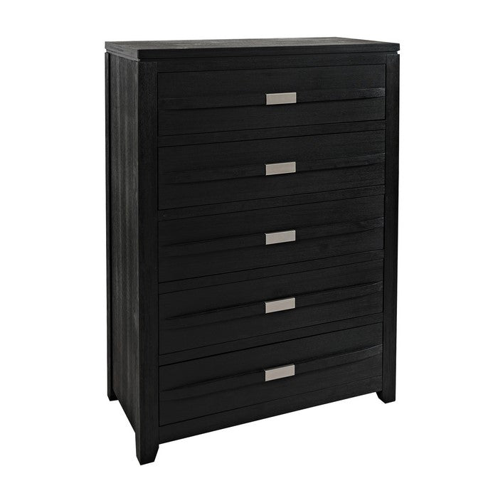 5 Drawer Wooden Chest with Chamfered Legs and Metal Handles, Dark Gray
