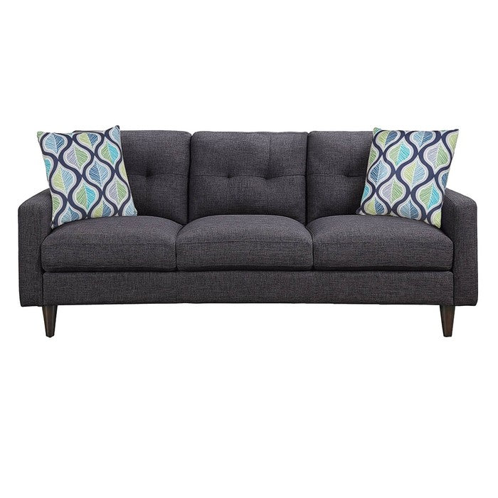 Fabric Upholstered Sofa with Button Tufted Back and Track Arms, Gray