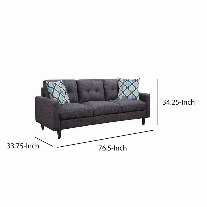 Fabric Upholstered Sofa with Button Tufted Back and Track Arms, Gray