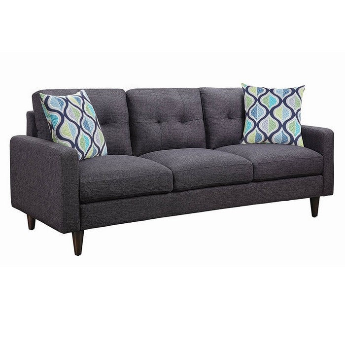Fabric Upholstered Sofa with Button Tufted Back and Track Arms, Gray