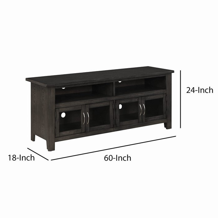 60 Inch Television Console with Open Shelves and Door Cabinets, DarkGray