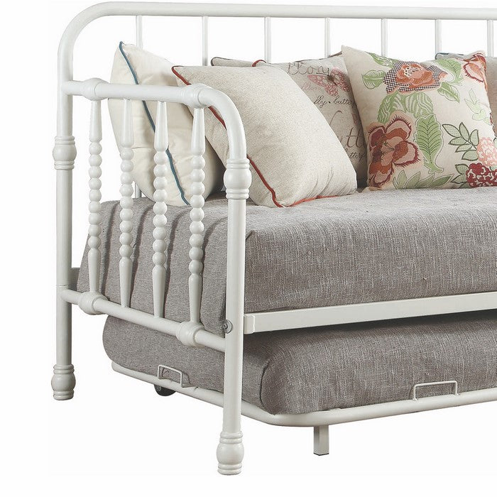 Transitional Metal Spinde Design Daybed with Trundle, White