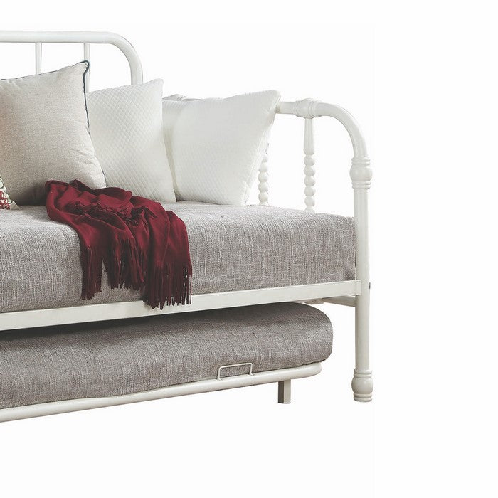 Transitional Metal Spinde Design Daybed with Trundle, White