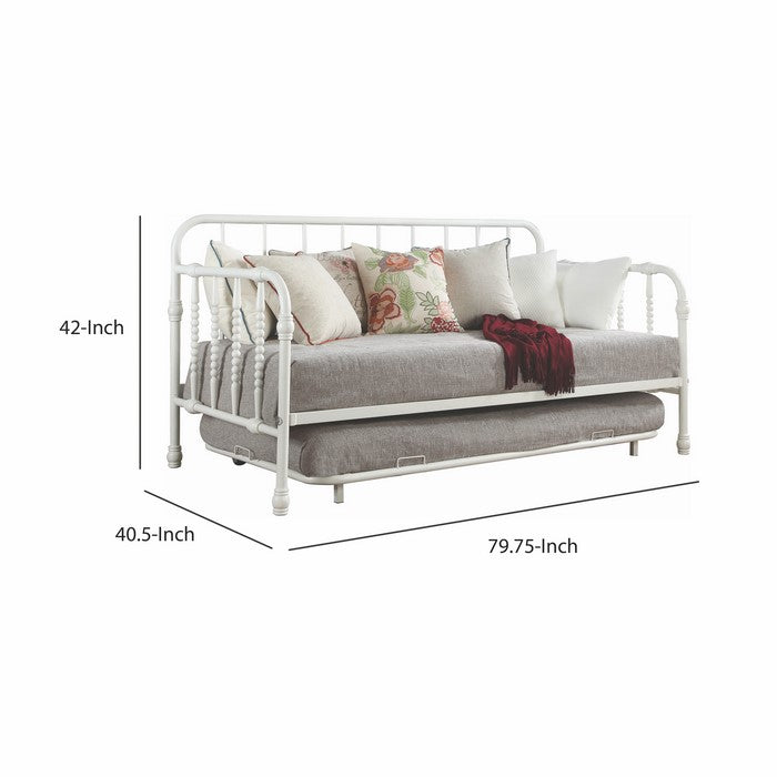 Transitional Metal Spinde Design Daybed with Trundle, White
