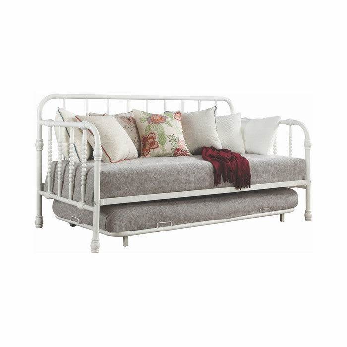 Transitional Metal Spinde Design Daybed with Trundle, White