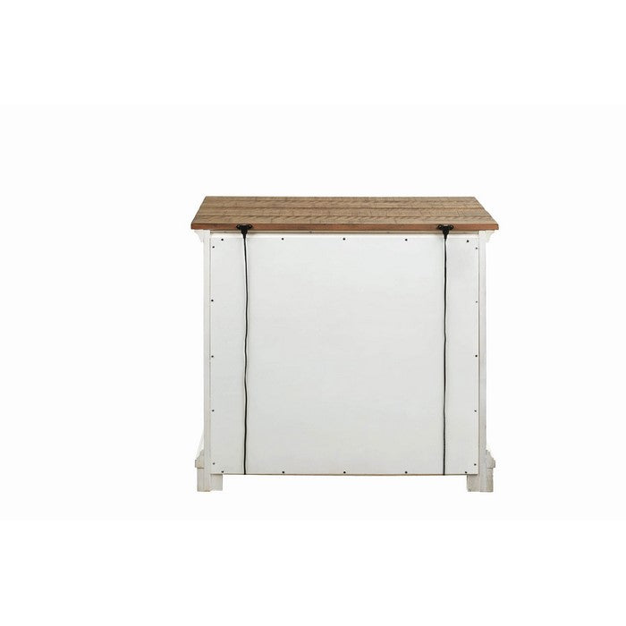 3 Drawer Cottage Style Wood Nightstand with Rustic Details, White and Brown
