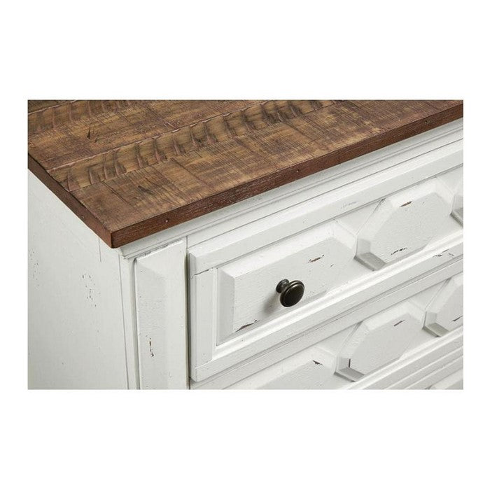 3 Drawer Cottage Style Wood Nightstand with Rustic Details, White and Brown