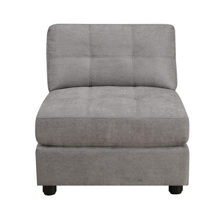 Fabric Upholstered Armless Chair with Tufted Details, Gray