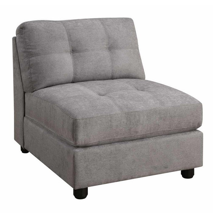 Fabric Upholstered Armless Chair with Tufted Details, Gray