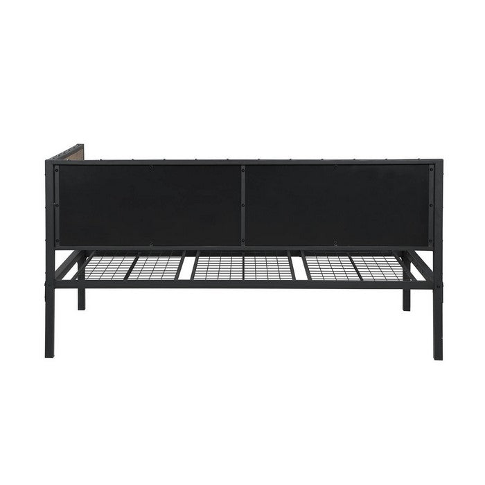 Industrial Metal Twin Size Daybed with Wooden Side Panels, Brown and Black