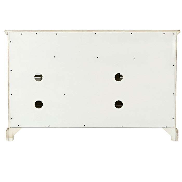 Wooden Media Unit with 2 Drawers and 3 Doors with X Motif Details, Cream