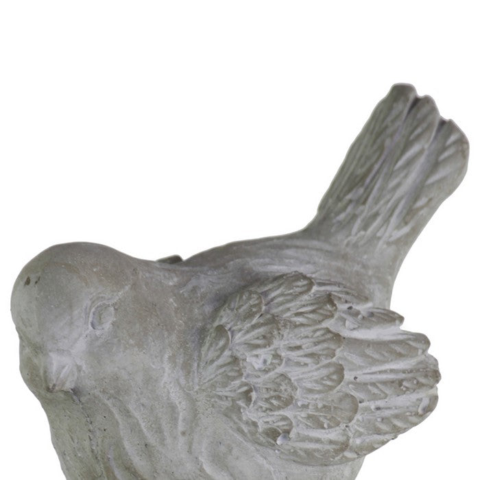 Cement Figurine of Pigeon Facing Downwards and Sitting on Rock Base, Gray