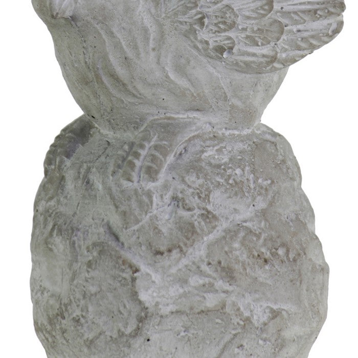 Cement Figurine of Pigeon Facing Downwards and Sitting on Rock Base, Gray