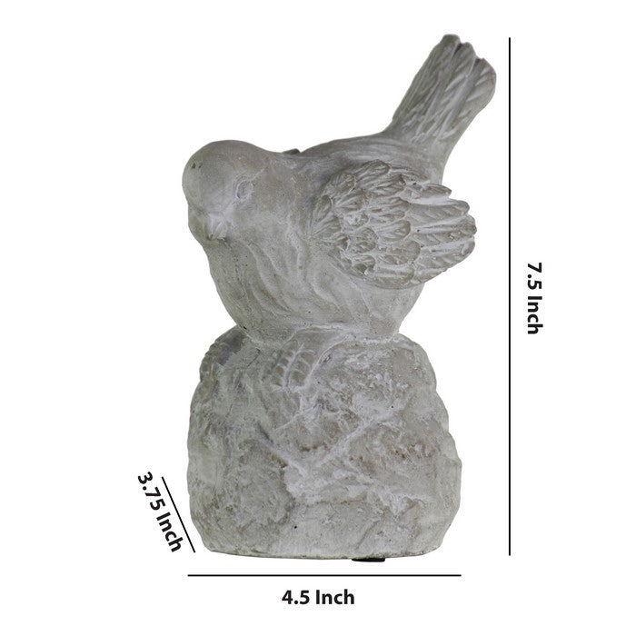 Cement Figurine of Pigeon Facing Downwards and Sitting on Rock Base, Gray