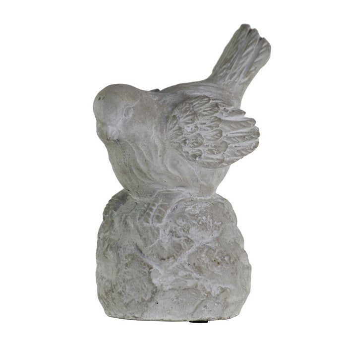 Cement Figurine of Pigeon Facing Downwards and Sitting on Rock Base, Gray