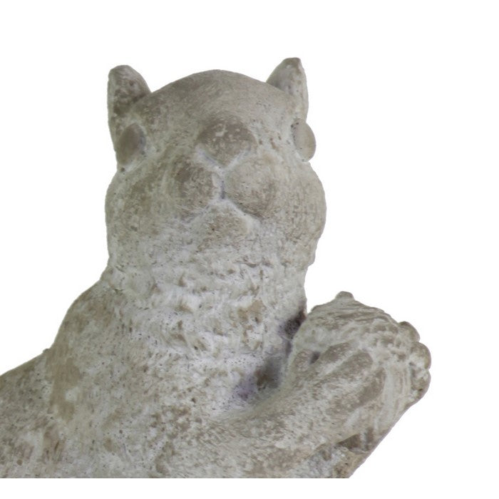 Cement Figurine of Squirrel Sitting Sideways and Holding a Nut, Gray