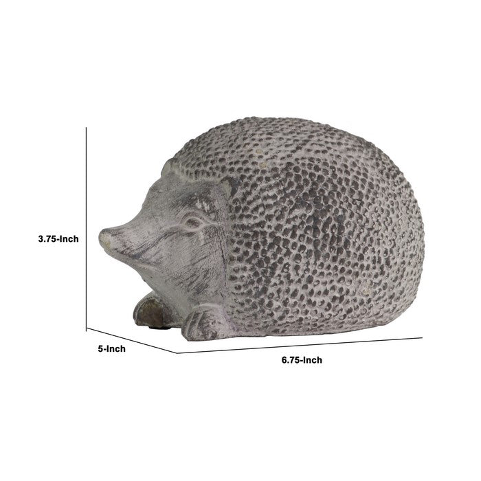 Cement Figurine of Hedgehog Sitting and Looking Straight, Gray