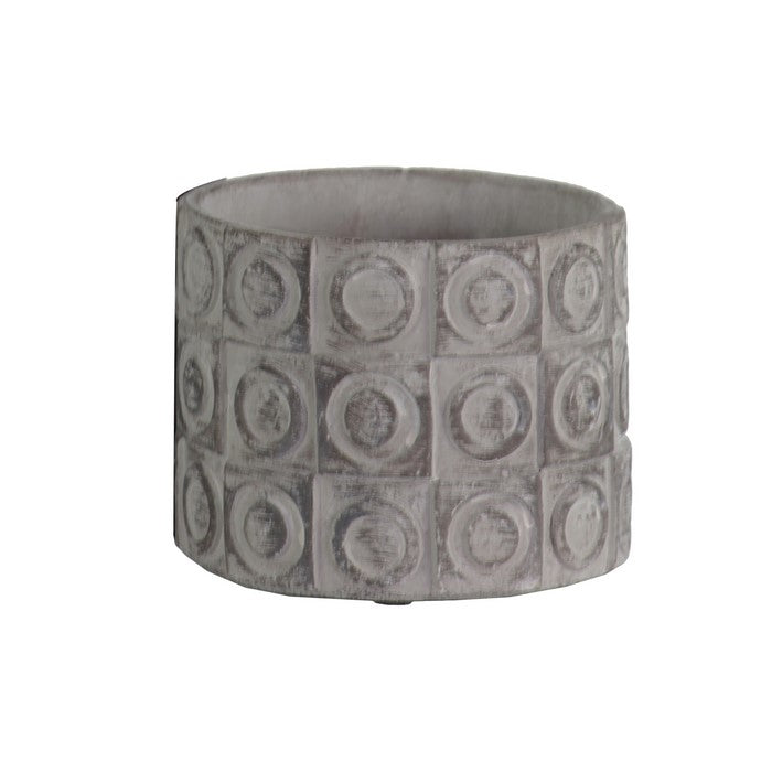 Cement Round Deep Pot with Geometric Design, Set of Two, Gray