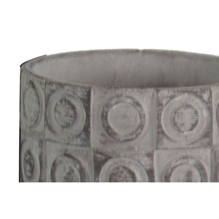 Cement Round Deep Pot with Geometric Design, Set of Two, Gray