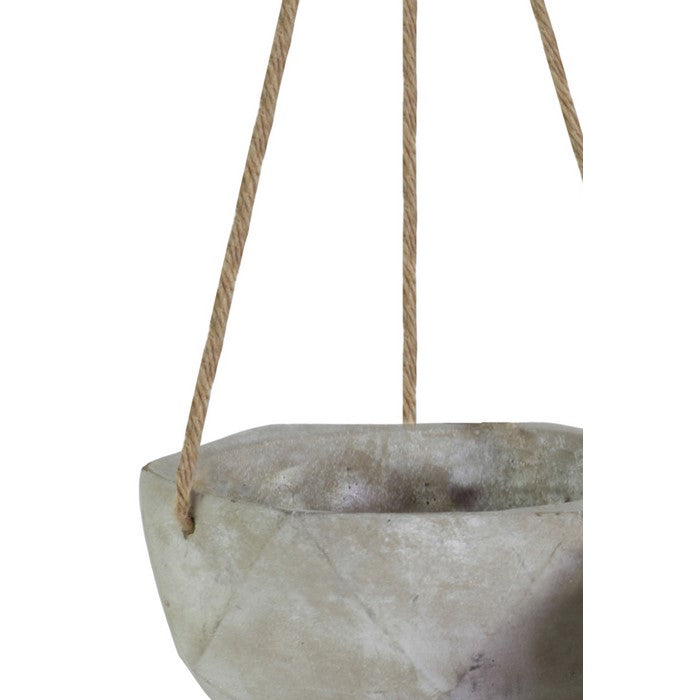 Cement Hexagonal Pots with Rope Attachments, Short, Set of Two, Gray
