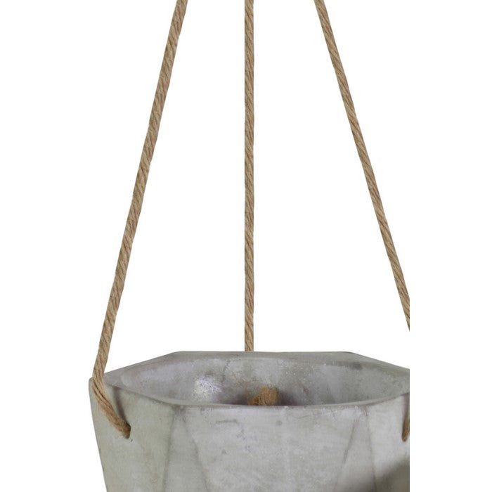 Cement Hexagonal Pots with Rope Attachments, Tall, Set of Two, Gray
