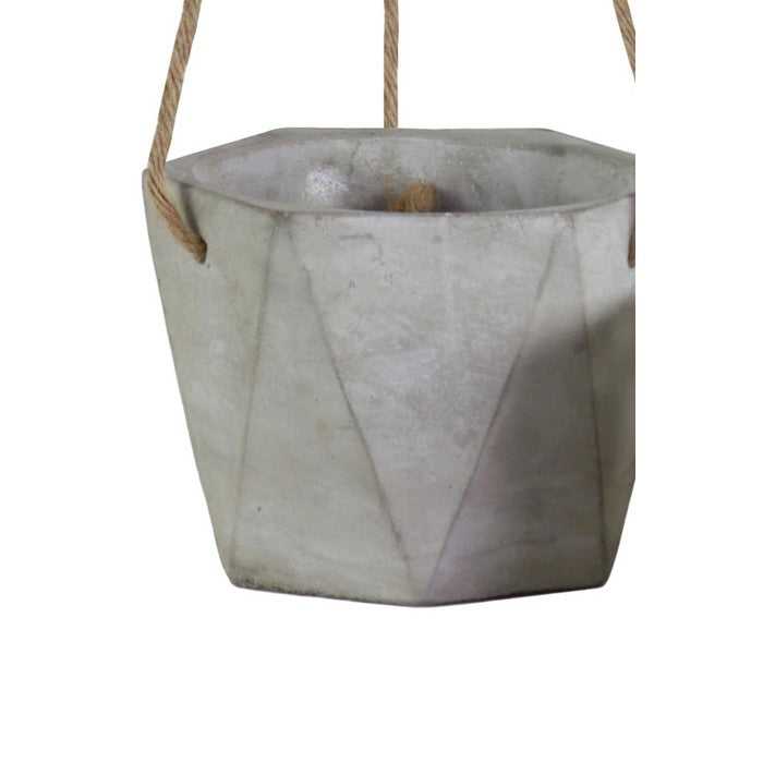 Cement Hexagonal Pots with Rope Attachments, Tall, Set of Two, Gray