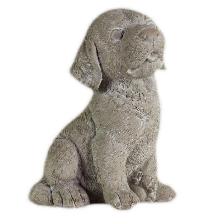 Cement Figurine of Labrador Puppy Sticking The Tongue Out, Gray