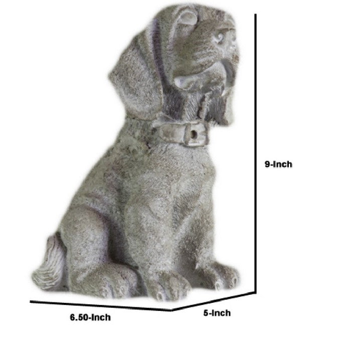 Cement Figurine of Beagle with Tilted Head and Collar on Neck, Gray