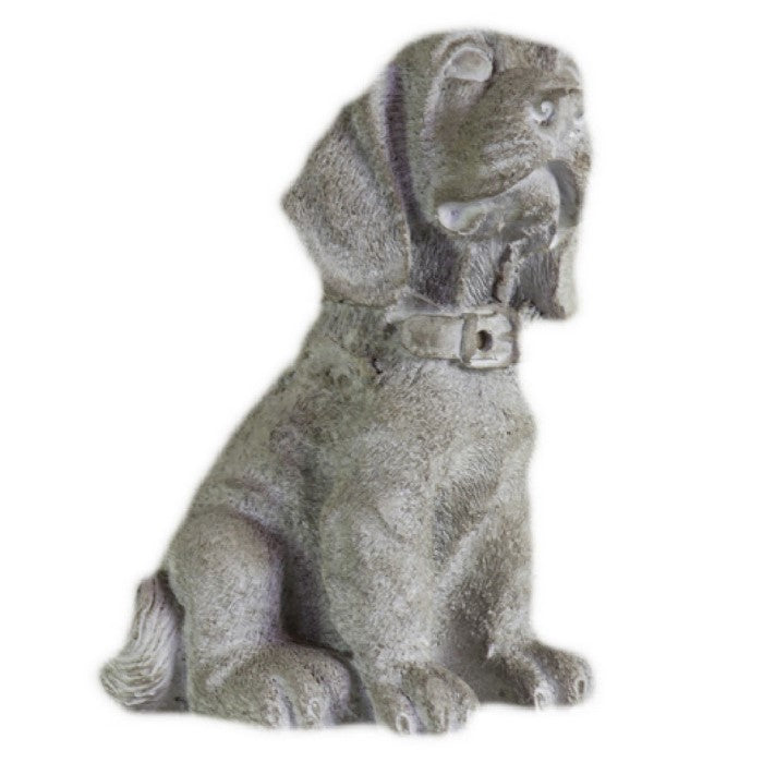 Cement Figurine of Beagle with Tilted Head and Collar on Neck, Gray