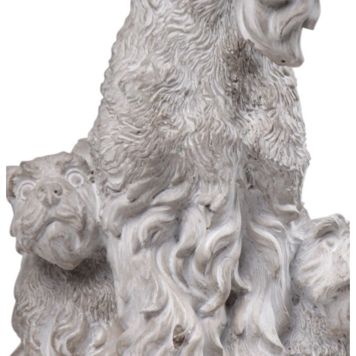 Cement Figurine of Scottish Terrier with 2 Puppies in Concrete Finish, Gray