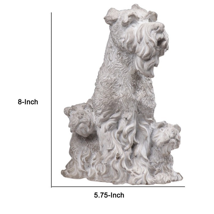 Cement Figurine of Scottish Terrier with 2 Puppies in Concrete Finish, Gray
