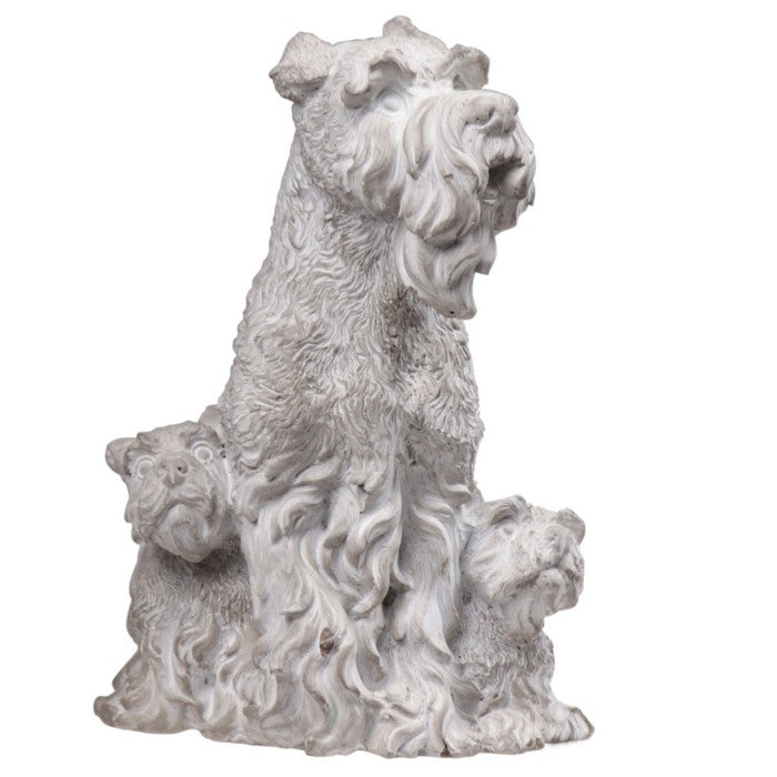 Cement Figurine of Scottish Terrier with 2 Puppies in Concrete Finish, Gray