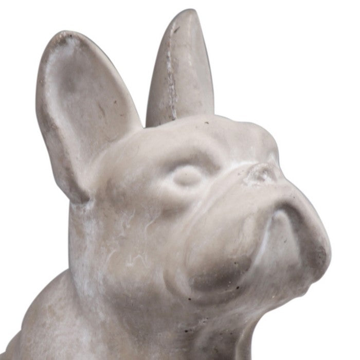 Cement Figurine of French Bulldog Sitting Upright in Concrete Finish, Gray