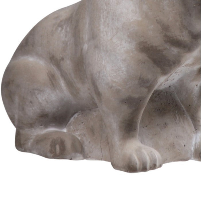 Cement Figurine of French Bulldog Sitting Upright in Concrete Finish, Gray