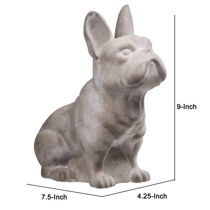 Cement Figurine of French Bulldog Sitting Upright in Concrete Finish, Gray