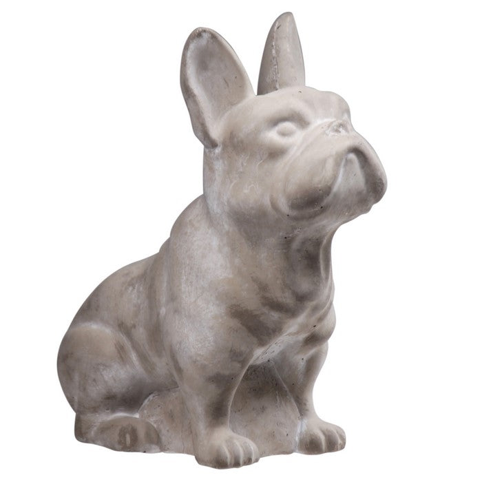 Cement Figurine of French Bulldog Sitting Upright in Concrete Finish, Gray