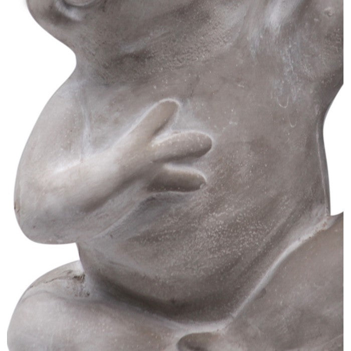 Cement Figurine of Crowned Frog Leaning Sideways with Concrete Finish, Gray